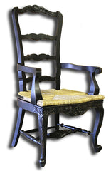 Farmhouse Ladderback Arm Chair Rush Seat Black Set of 2 - Furniture on Main