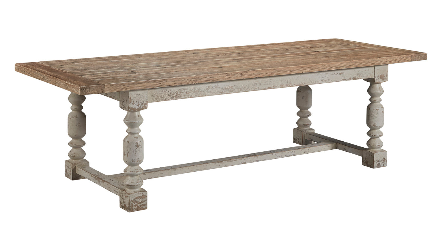 Twisted Dining Table  - 102" Farmhouse Pine Dining Table Breadboard Top