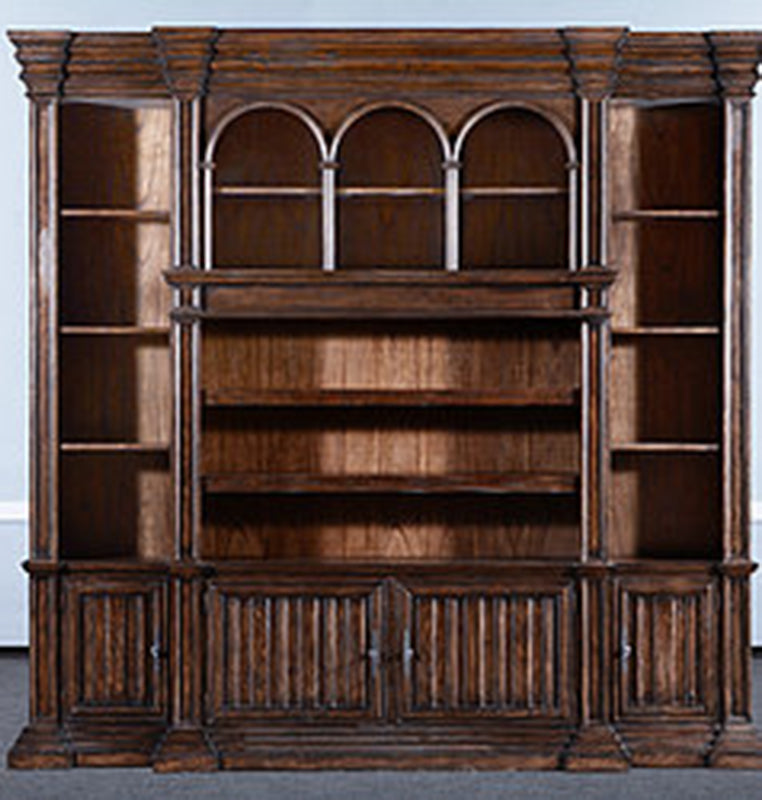Aged Rustic Pecan Cathedral Entertainment Unit Bookcase - Furniture on Main