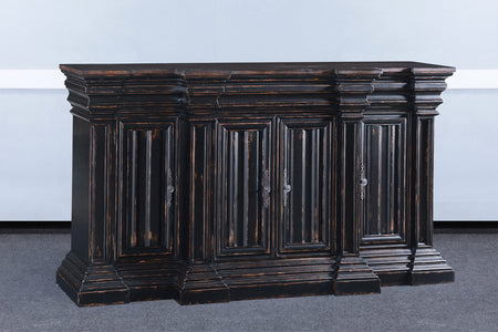 Stepped Front Distressed Black Buffet Sideboard - Furniture on Main