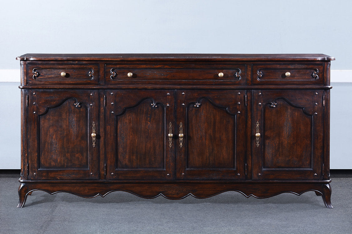 French Provincial Sideboard Dark Rustic Pecan Finish - Furniture on Main
