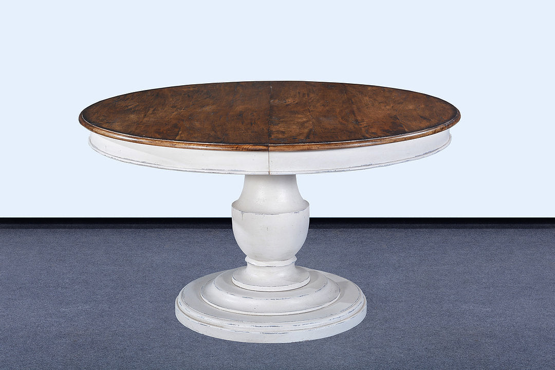 54" Scott Pedestal extension Dining Table White with Pecan Top - Furniture on Main