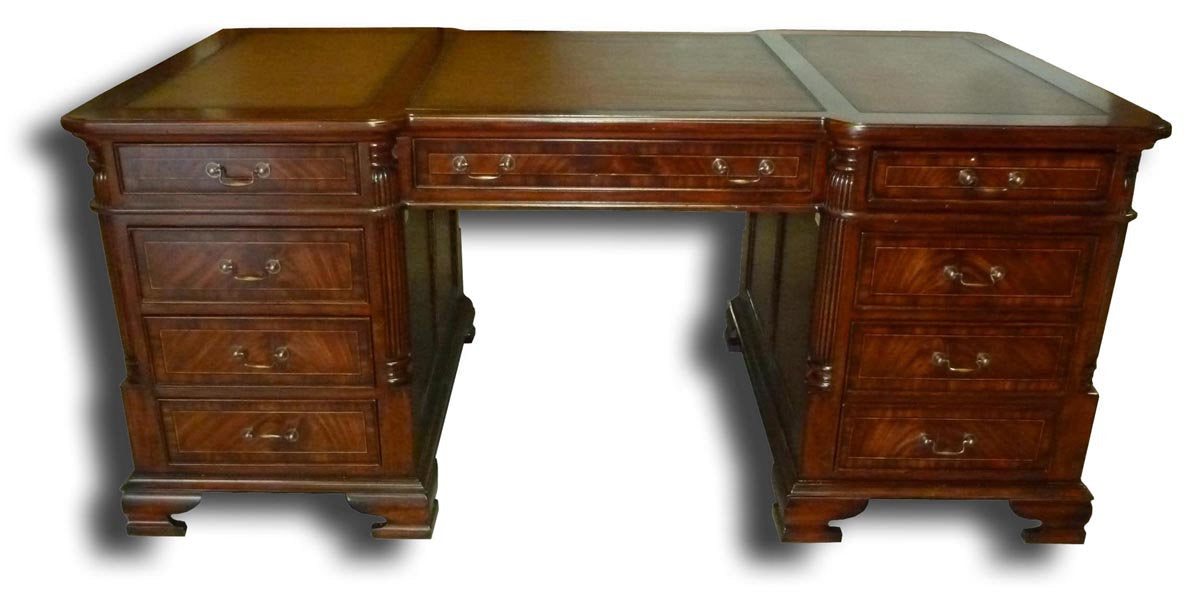 Large Mahogany Traditional Partners Desk - Furniture on Main