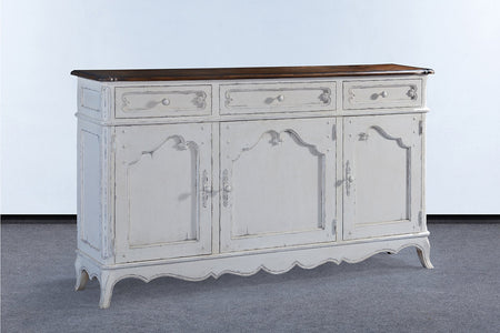 Antiqued White with Rustic Pecan Top Server - Furniture on Main