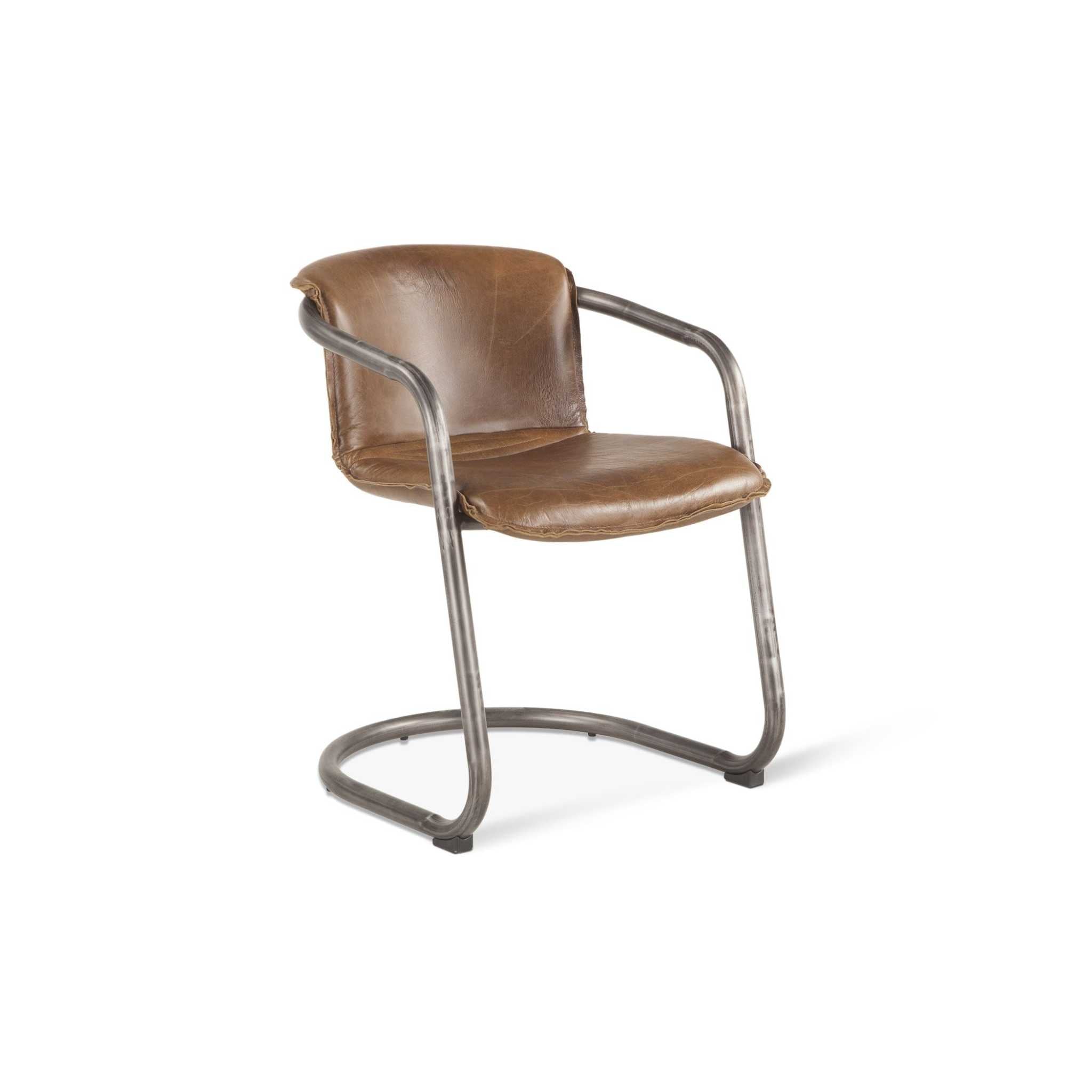 Metal Stationary Dining Chair Set of 4 Chestnut Leather - Furniture on Main