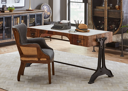 Reclaimed Iron Rustic Desk with Marble Top - Furniture on Main