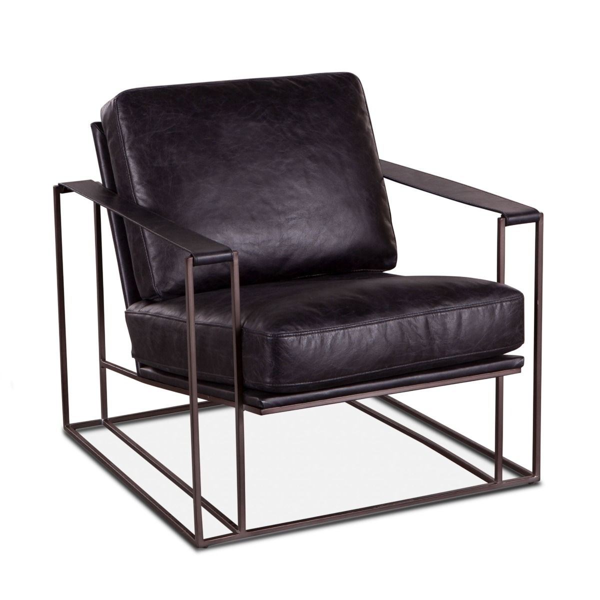 Modern Industrial Ebony Black Leather Armchair - Furniture on Main