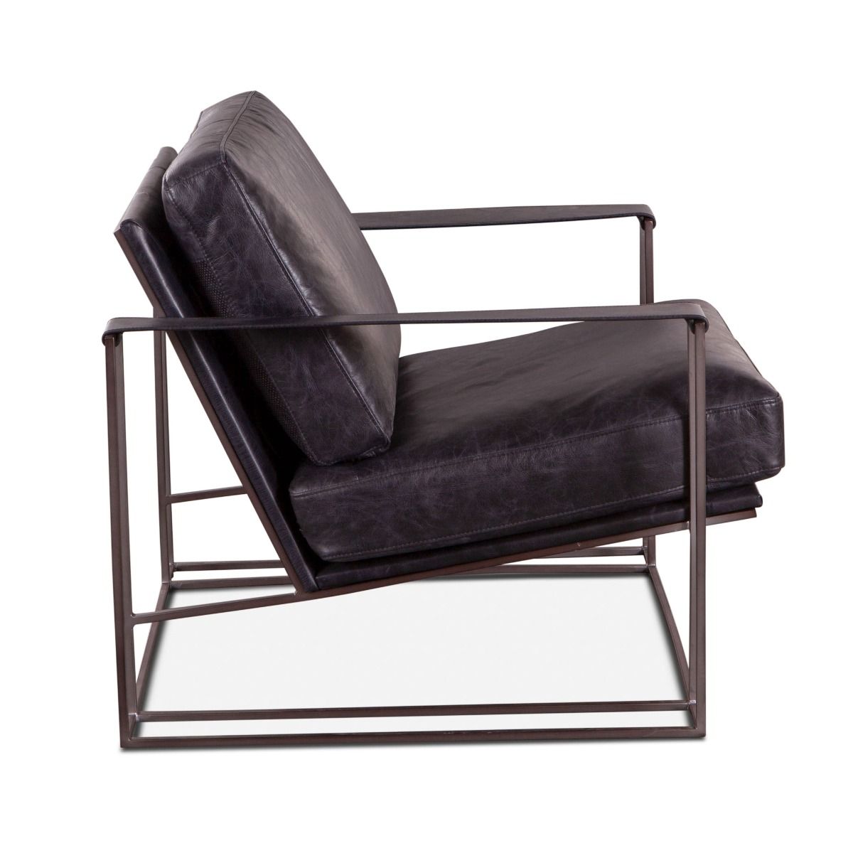 Modern Industrial Ebony Black Leather Armchair - Furniture on Main