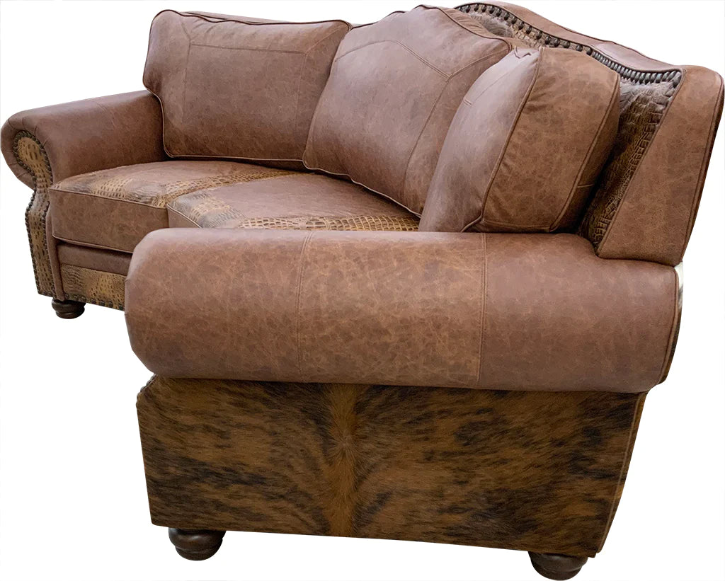 Western Styled Conversational Curved Sofa Hair on Hide