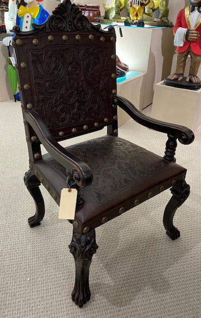 Spanish Carved Leather Arm Chair