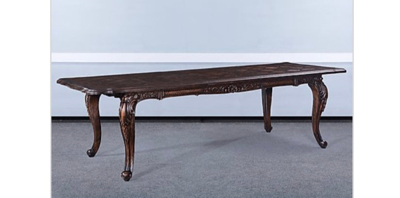 Farmhouse Carved Extension Dining Table Distressed Walnut Finish - Furniture on Main