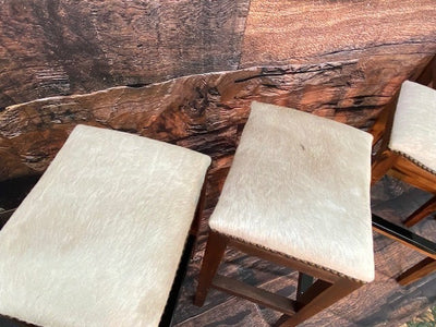 Set of 2 Off White Hair on Hide Cowhide Saddle Stool Counter Height - Furniture on Main