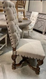 Olde World Button Tufted Ornate Side Chair Set of 2 Grey Linen - Furniture on Main