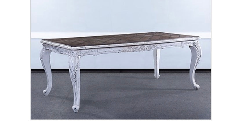 Farmhouse Carved Extension Dining Table White Distressed - Furniture on Main
