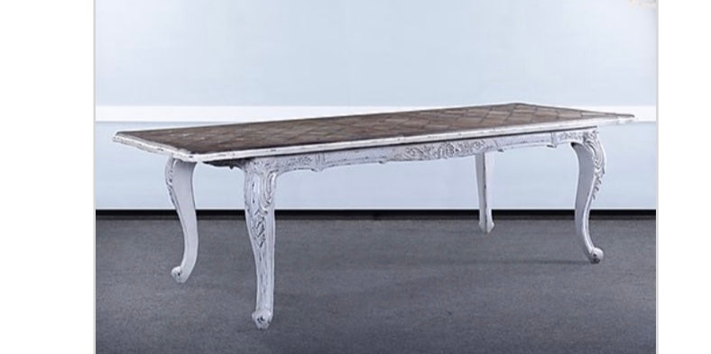 Farmhouse Carved Extension Dining Table White Distressed - Furniture on Main