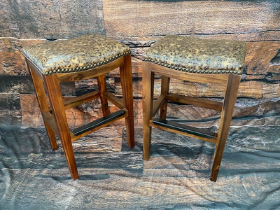 Set of 2 Saddle Seat Tooled Leather Counter Height - Furniture on Main