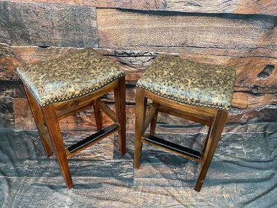 Set of 2 Saddle Seat Tooled Leather Counter Height - Furniture on Main