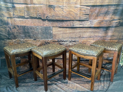 Set of 2 Tooled Leather Bar Height Saddle Stool - Furniture on Main