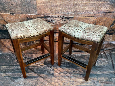 Set of 2 White Croc Embossed Leather Counter Height Barstool - Furniture on Main