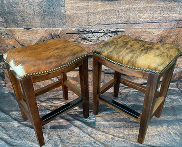 Set of 2 Bar Height Cowhide Saddle Barstools - Furniture on Main