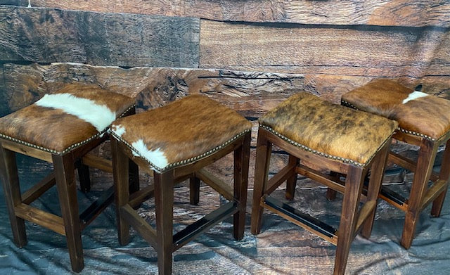 Set of 2 Bar Height Cowhide Saddle Barstools - Furniture on Main