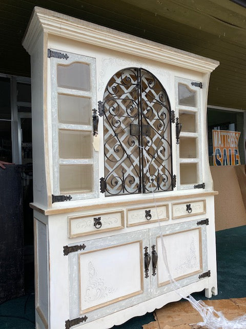 Farmhouse Hand Painted Buffet & Hutch Wine Cabinet White - Furniture on Main