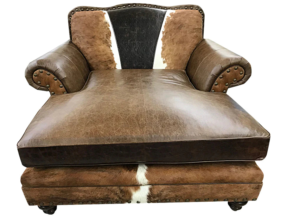 Leather Chaise Lounge Galveston with Hair on Hide