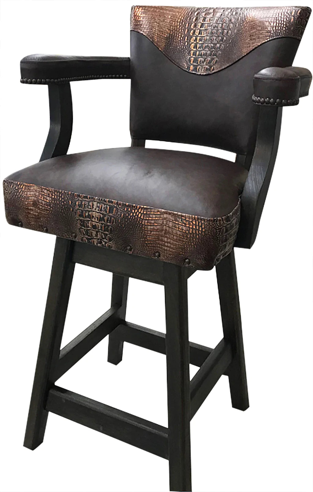 Cave Creek Distressed Leather with Copper accented Gator Barstool