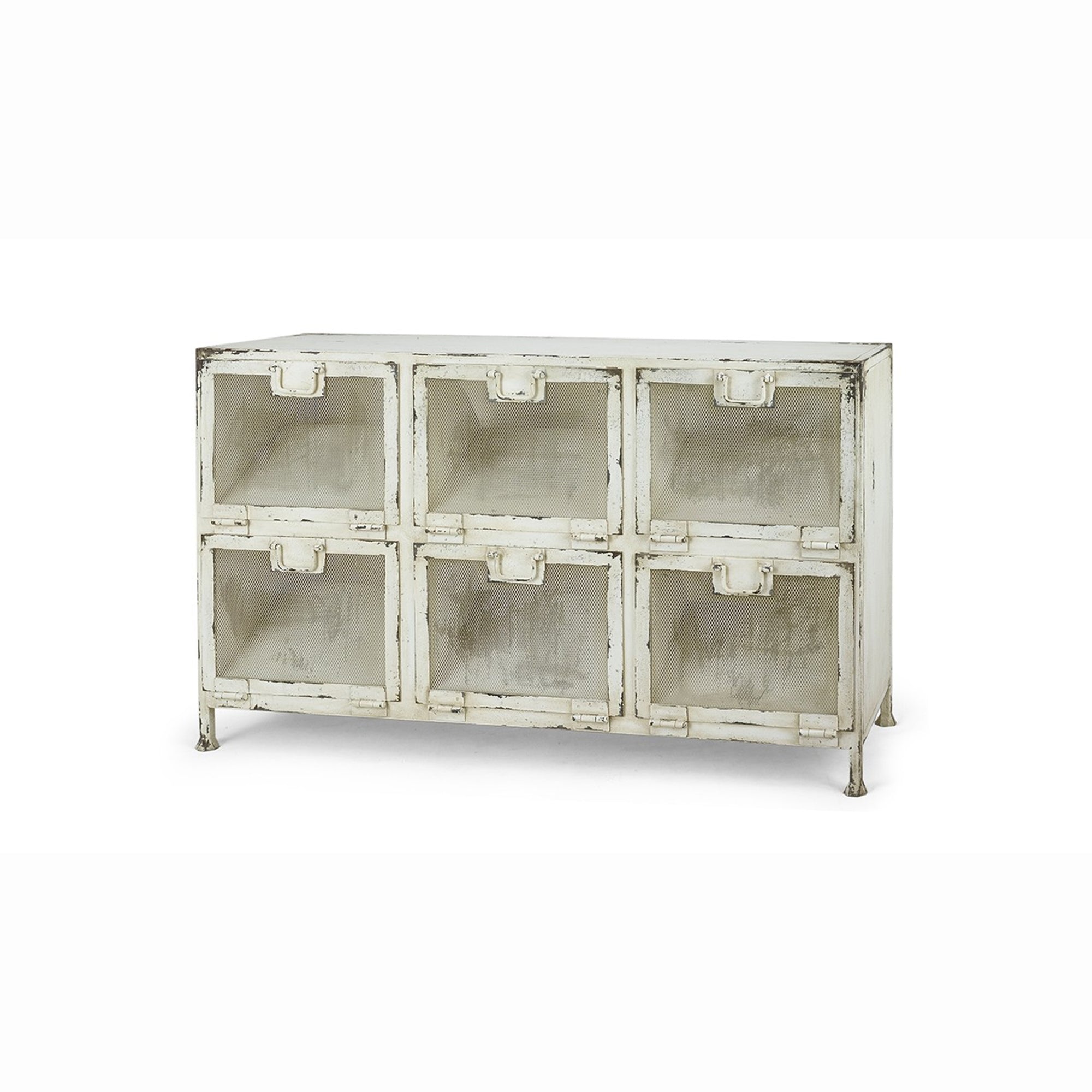 Industrial Designed Metal Storage Bin Cabinet White Distressed - Furniture on Main