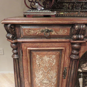 Olde World Hand Painted Rustic Iron Sideboard Buffet with Wrought Iron Scroll Doors - Furniture on Main