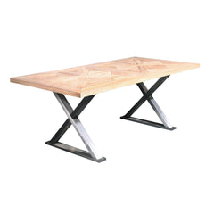 Reclaimed Elm Stainless Cross Base Restoration Contemporary Wood Dining Table - Furniture on Main