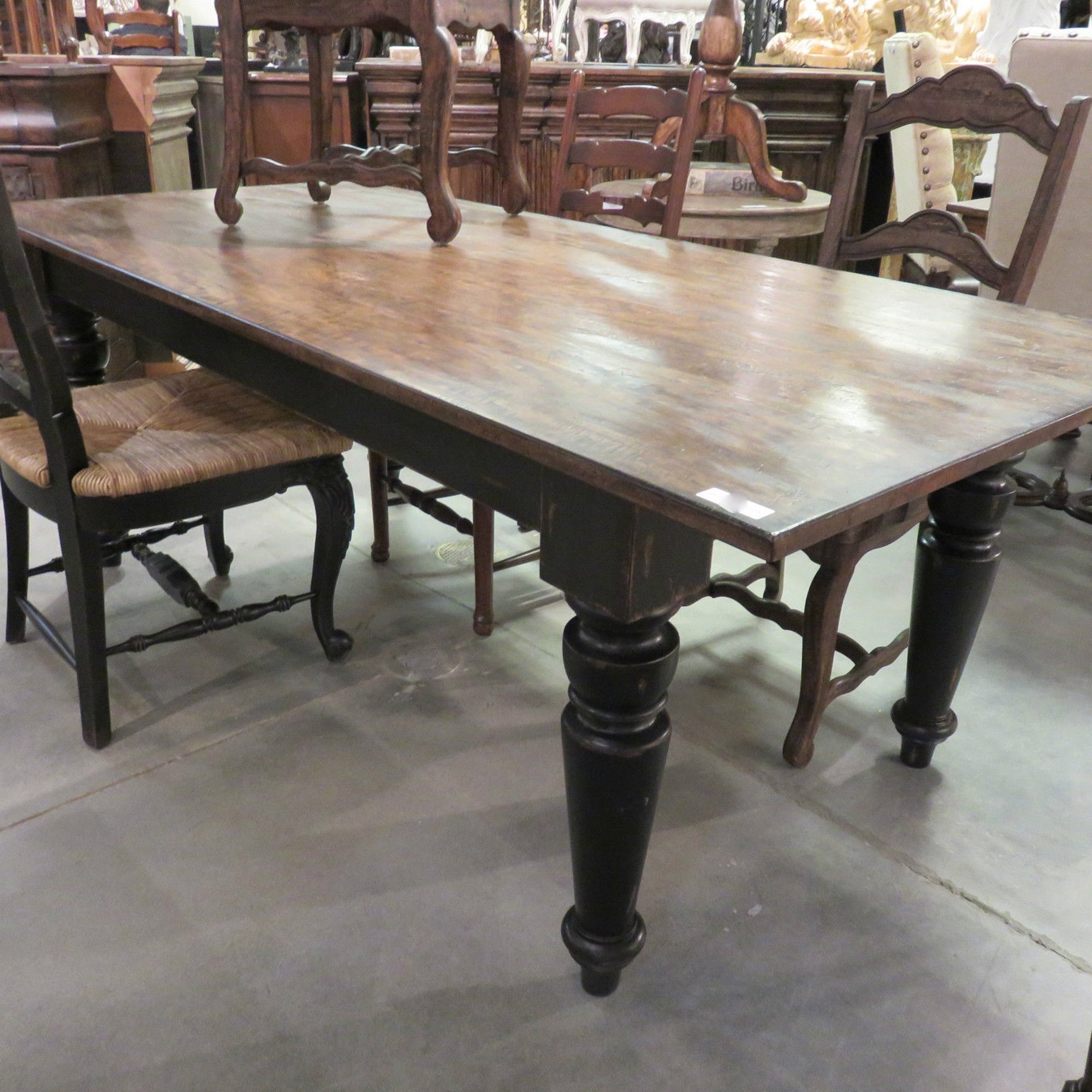 Rustic Farmhouse Dining Table 72" Black Distressed Reclaimed Wood Top - Furniture on Main