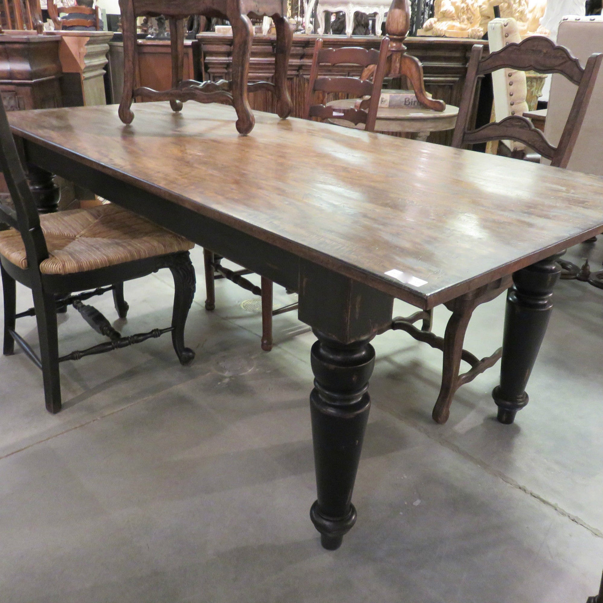 Rustic Farmhouse Dining Table 84" Black Distressed Reclaimed Wood Top - Furniture on Main