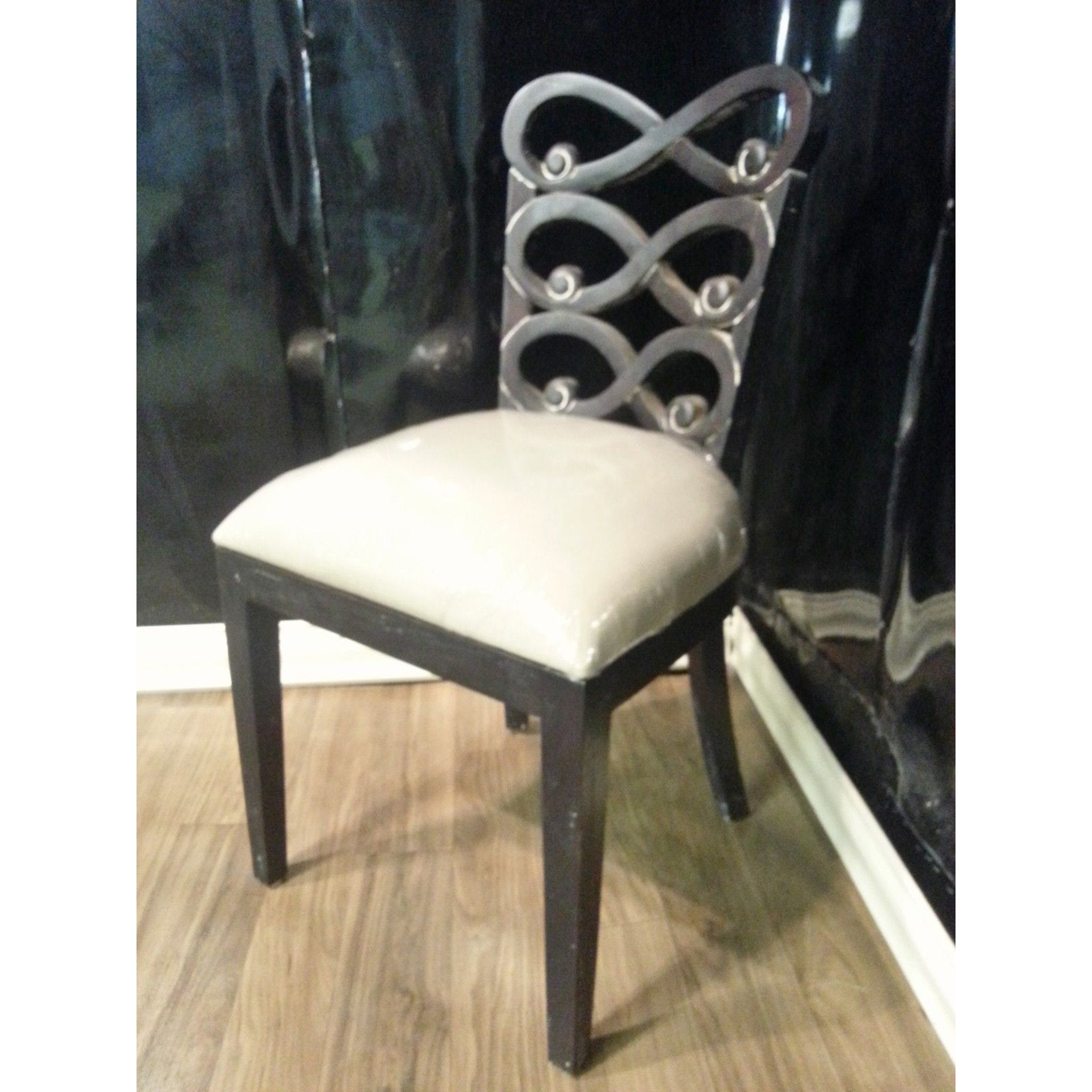 Steven Shell Lewis Dining Chair Black Distressed w/ Linen Bottom (Set of 6) - Furniture on Main